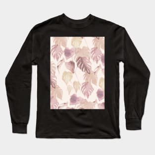 Watercolor botanical monstera and palm leaves in blush pink Long Sleeve T-Shirt